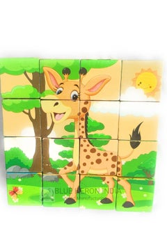 Generic Blue Heron India 6-in-1 Wooden Block Puzzle for Kids, 9 Piece Colorful Wooden Block Picture Puzzle, Available in Different Theme (Animals 4x4)  - Image 3