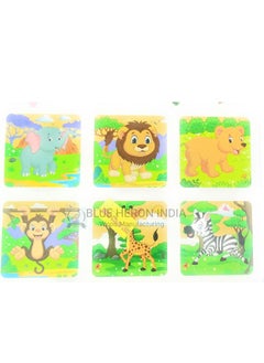 Generic Blue Heron India 6-in-1 Wooden Block Puzzle for Kids, 9 Piece Colorful Wooden Block Picture Puzzle, Available in Different Theme (Animals 4x4)  - Image 4