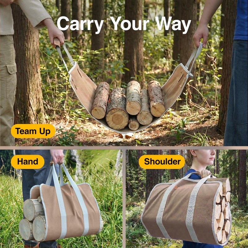 GALAFIRE Wood Carrier for Firewood with Handles, Foldable 16oz Canvas Firewood Sling Bag, Premium Quality Heavy Log Tote Firewood Tote - Image 5