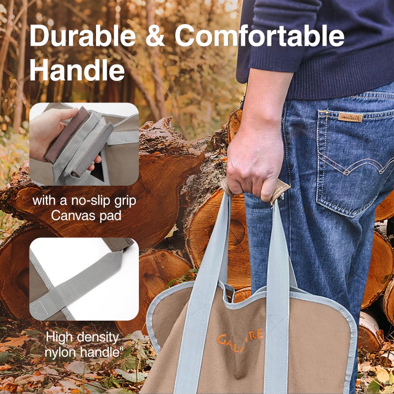 GALAFIRE Wood Carrier for Firewood with Handles, Foldable 16oz Canvas Firewood Sling Bag, Premium Quality Heavy Log Tote Firewood Tote - Image 2