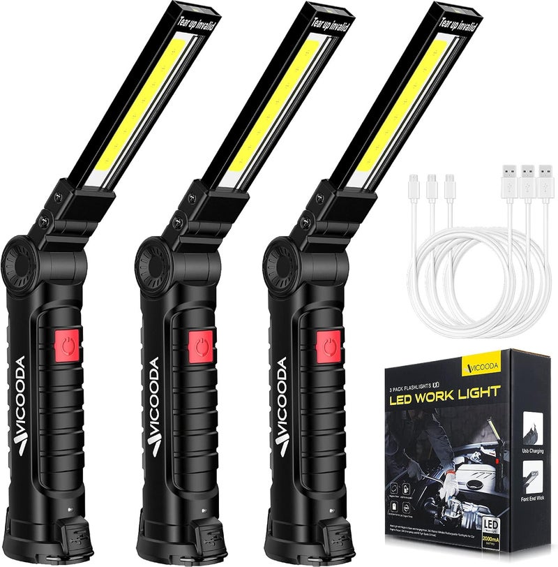 VICOODA Rechargeable LED Work Light with Magnetic Base, USB 360° Rotating Magnetic Light, 5 Mode Mechanic Flashlight for Car Repair, Emergencies, Tight Areas (3 Pack) - Image 1