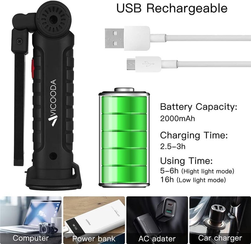 VICOODA Rechargeable LED Work Light with Magnetic Base, USB 360° Rotating Magnetic Light, 5 Mode Mechanic Flashlight for Car Repair, Emergencies, Tight Areas (3 Pack) - Image 5