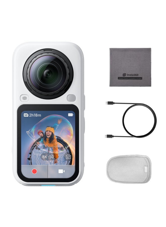 انستا 360 X6 360 Camera Standard Bundle | 8K Camera + Pouch + Cable + Lens Cloth, Dual 1" Sensors + Triple AI Chips, 140 mins @8K30fps Battery Life, Replaceable Lens, 20m WaterProofing - Arctic White - Image 1