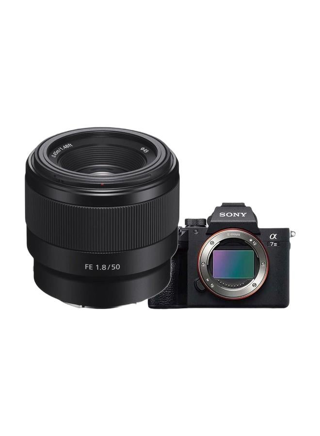 Sony Alpha A7 III Full Frame Mirrorless Camera, ILCE 7M3 (Black) + FE 50mm F1.8 Compact Lightweight E Mount Lens, SEL50F18F (Black)  - Image 1