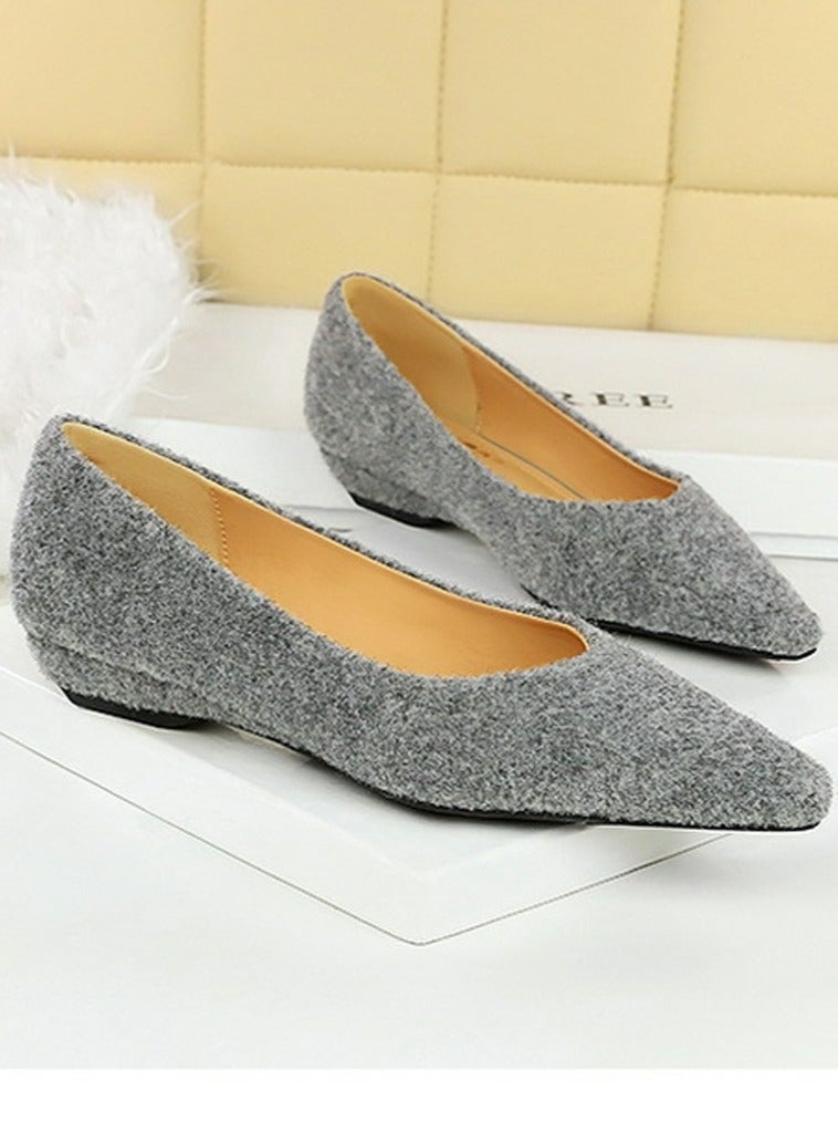 BIGTREE Women's Low Heel Wedge Pumps Comfortable Closed Pointed Toe Shoes Light Grey - Image 2