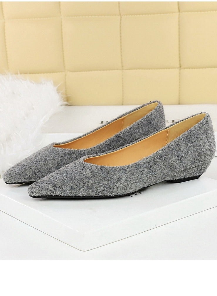 BIGTREE Women's Low Heel Wedge Pumps Comfortable Closed Pointed Toe Shoes Light Grey - Image 1