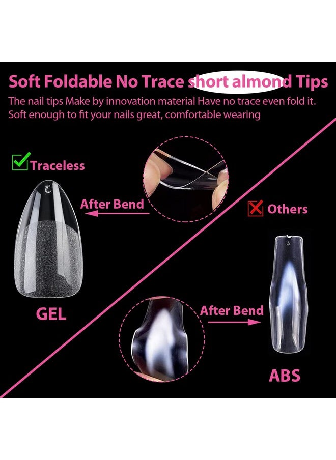 UNA GELLA Short Almond Fake Nails 216Pcs Pre-Shape Gel Acrylic Nail Tips For Full Cover Nail Extension Home Diy Nail Salon 12 Sizes Gelly Tips  - Image 4