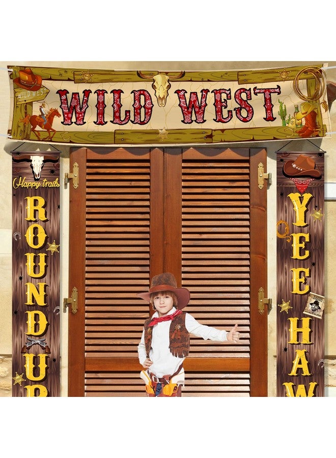 Blulu Cowboy Party Decorations Cowboy Banner Western Scene Setters for Cowboy Decorations Party Wooden House Barn Banner Western Party Supplies Wild West Backdrop Background 15.7 x 72 Inch - Image 5