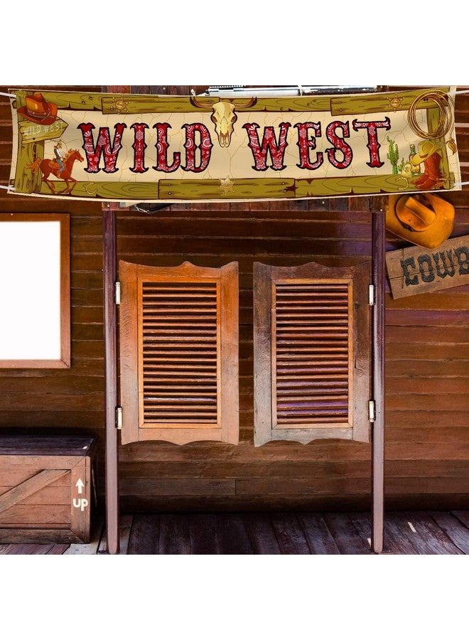 Blulu Cowboy Party Decorations Cowboy Banner Western Scene Setters for Cowboy Decorations Party Wooden House Barn Banner Western Party Supplies Wild West Backdrop Background 15.7 x 72 Inch - Image 1