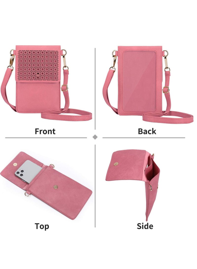 SYOSI Crossbody Phone Purse for Women, 6.4" Lightweight Leather Touchscreen Phone Bag Shoulder Cellphone Purses, Phone Wallet Case with Clear Window, Rose Red  - Image 5