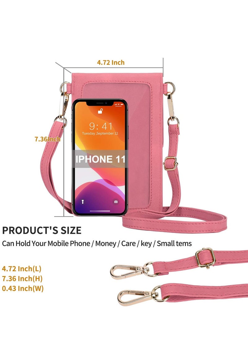 SYOSI Crossbody Phone Purse for Women, 6.4" Lightweight Leather Touchscreen Phone Bag Shoulder Cellphone Purses, Phone Wallet Case with Clear Window, Rose Red  - Image 3