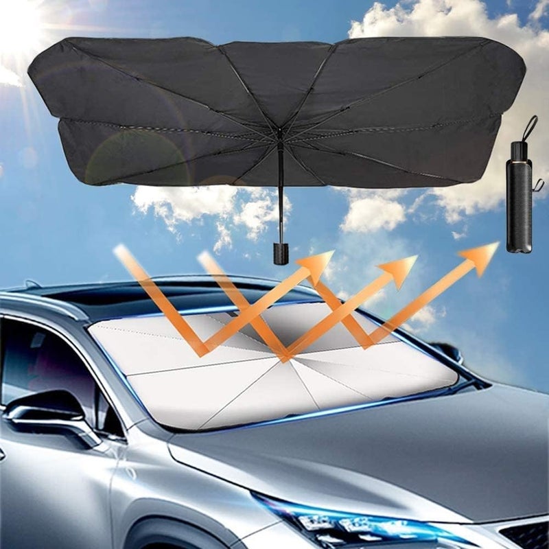 sulfar SCIENISH Car Umbrella Sun Shade Cover, Foldable Sun Shades Car for Windshield Parasol to Keep Your Vehicle Cool and Damage Free, Block Heat UV Rays Sun Visor Protector, Easy to Use (50*25 Inch) - Image 1