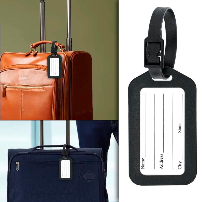 SNDIA 6 حزمة علامات الأمتعة مع حزام، علامات ذكية لحقائب السفر، حقائب المدرسة لتسهيل التعرف على الحقائب - أسود - Image 5