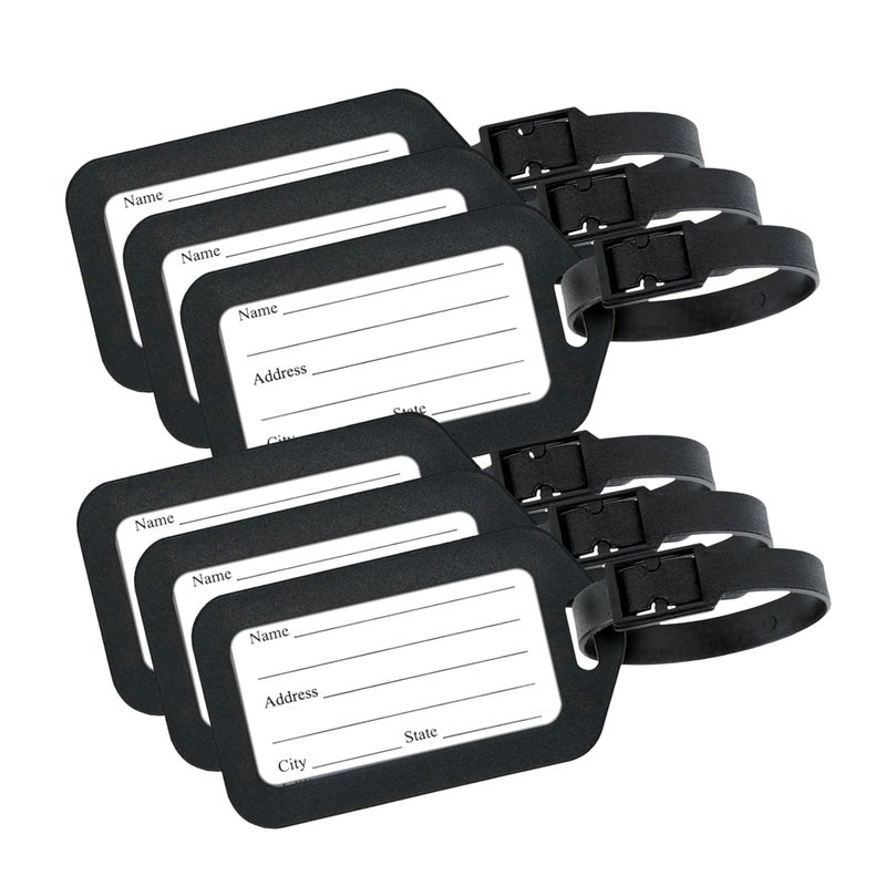 SNDIA 6 حزمة علامات الأمتعة مع حزام، علامات ذكية لحقائب السفر، حقائب المدرسة لتسهيل التعرف على الحقائب - أسود - Image 1