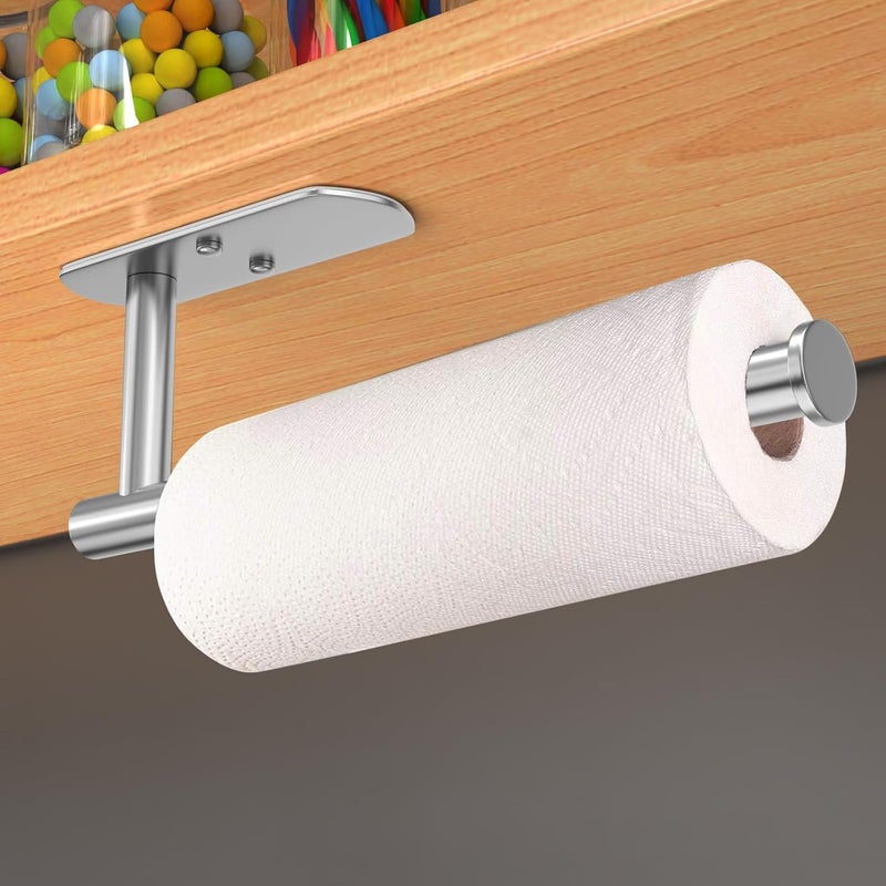 VAEHOLD Adhesive Paper Towel Holder Under Cabinet Mount, Wall Mounted Paper Towel Roll Holder for Kitchen Paper Towel, SUS304 Stainless Steel（Silvery） - Image 5