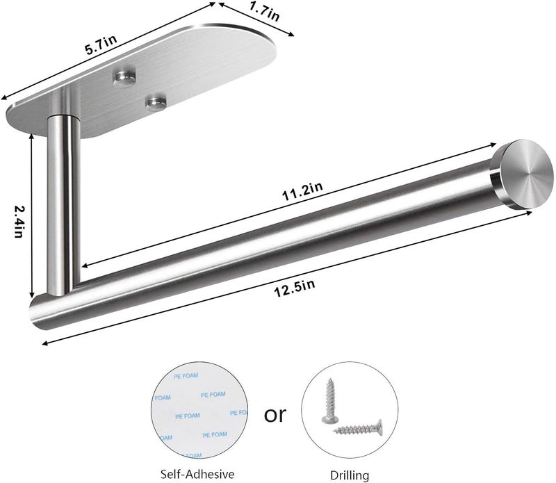 VAEHOLD Adhesive Paper Towel Holder Under Cabinet Mount, Wall Mounted Paper Towel Roll Holder for Kitchen Paper Towel, SUS304 Stainless Steel（Silvery） - Image 2