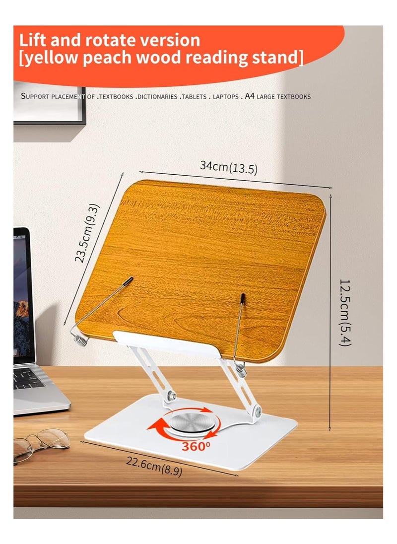 YQbest - Book Stand for Reading, Adjustable Book Holder with 360 Degree Rotating Base & Page Clips, Foldable Desktop Cookbook Stand for Documents, Sheet Music, Magazines, Textbook, Cookbooks(Wood) - Image 1