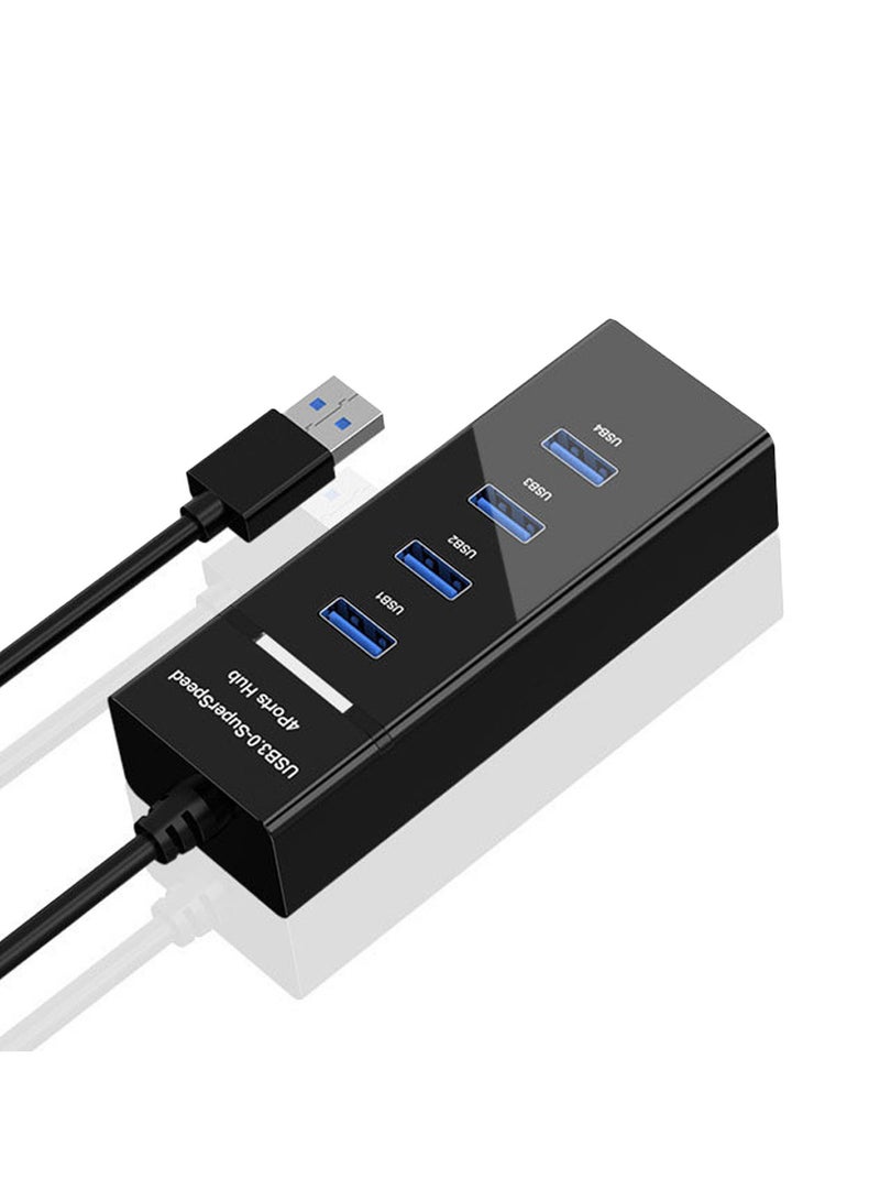 4 Port USB 3.0 Hub 480MGbps Converter Cable Adapter Black  - Image 1