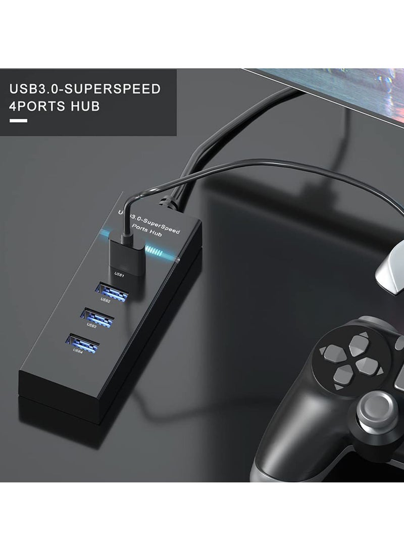 4 Port USB 3.0 Hub 480MGbps Converter Cable Adapter Black  - Image 2