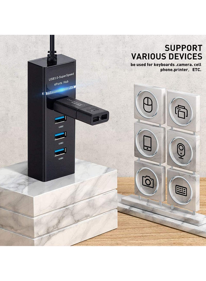 4 Port USB 3.0 Hub 480MGbps Converter Cable Adapter Black  - Image 3