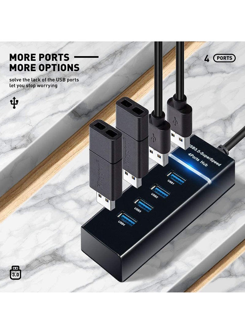 4 Port USB 3.0 Hub 480MGbps Converter Cable Adapter Black  - Image 4