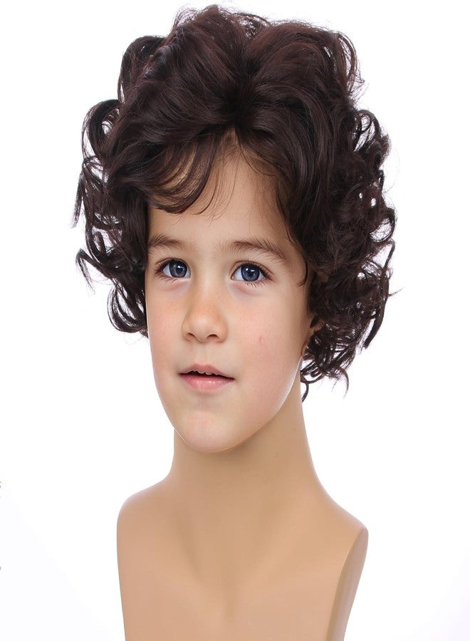 PATTNIUM Kids Short Curly Brown Wig Child Dark Brown Wig Boys Halloween Cosplay Costume Synthetic Hair Wig - Image 3