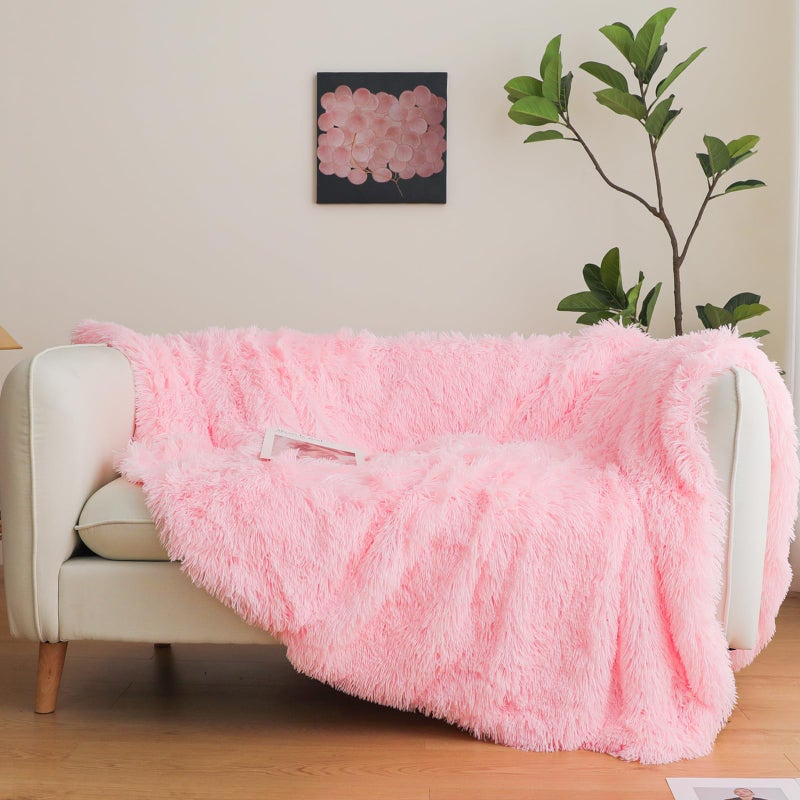 HAIHUA Pink Faux Fur Throw Blanket, Pink 50" x 60" Fluffy Blanket Throw, Shaggy Plush Decorative Couch Blanket, Cute Furry Throw Holidy Fuzzy Lap Blanket for Kids Women Men Teen Girls - Image 3