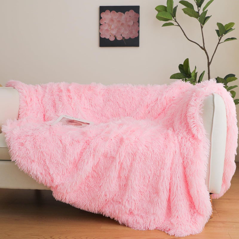 HAIHUA Pink Faux Fur Throw Blanket, Pink 50" x 60" Fluffy Blanket Throw, Shaggy Plush Decorative Couch Blanket, Cute Furry Throw Holidy Fuzzy Lap Blanket for Kids Women Men Teen Girls - Image 2