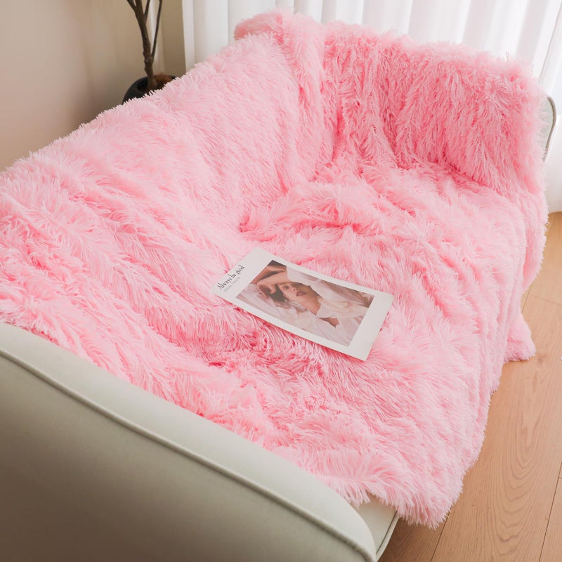 HAIHUA Pink Faux Fur Throw Blanket, Pink 50" x 60" Fluffy Blanket Throw, Shaggy Plush Decorative Couch Blanket, Cute Furry Throw Holidy Fuzzy Lap Blanket for Kids Women Men Teen Girls - Image 4