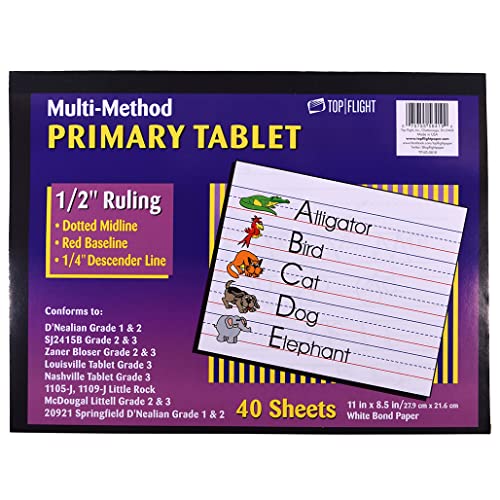 Top Flight Multi-Method 3rd Grade Primary Tablet, 1/2 Inch Ruling, Bond Paper, 11 x 8.5 Inches, 40 Sheets (56419), White - Image 1