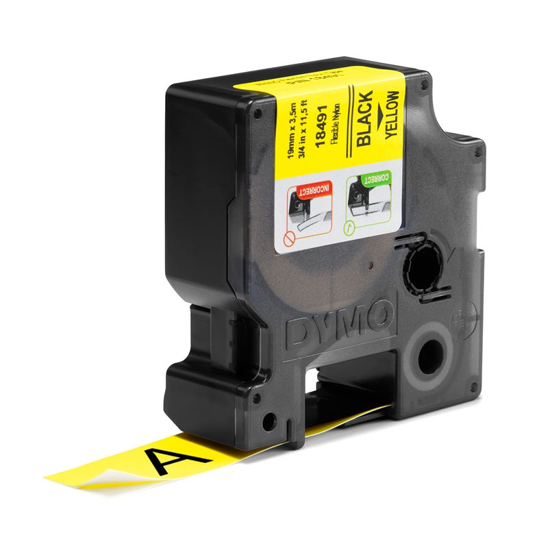 DYMO Rhino Industrial Flexible Nylon Labels 3/4" x 11.5' Black Print on Yellow Tape - Image 2
