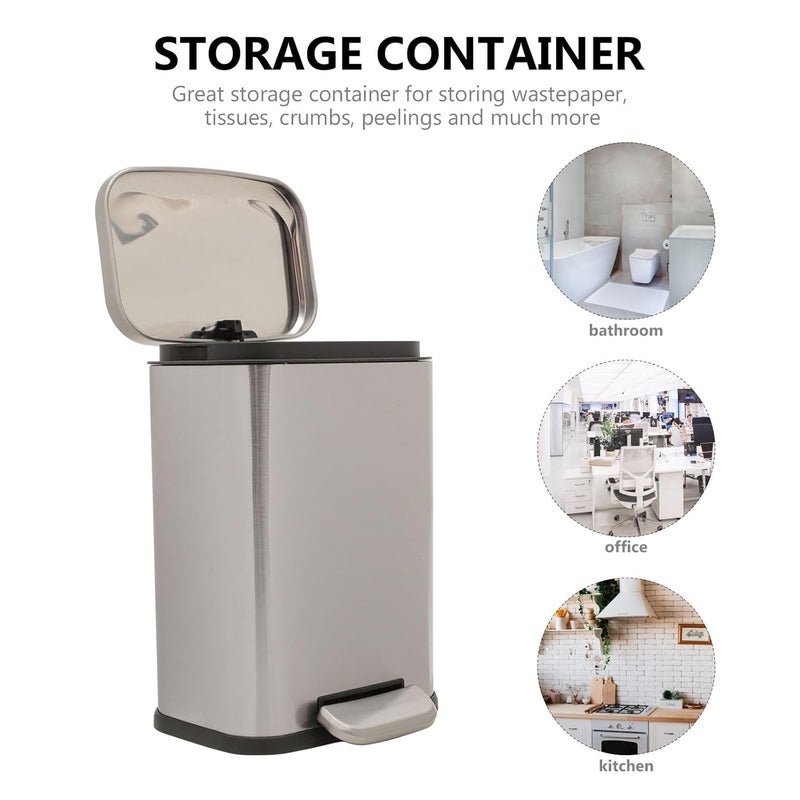 6l Stainless Steel Trash Can with Pedal, Lidded Kitchen Waste Bin for Home and Office, Rectangular Rubbish Container with Matte Silver Finish - Image 3