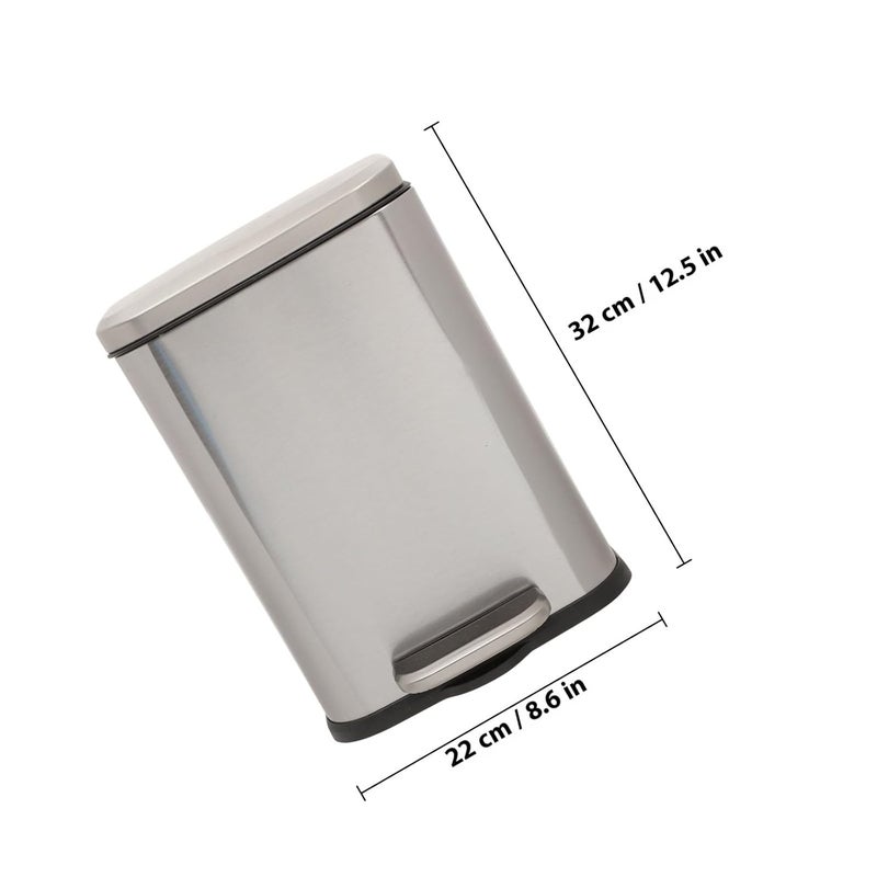 6l Stainless Steel Trash Can with Pedal, Lidded Kitchen Waste Bin for Home and Office, Rectangular Rubbish Container with Matte Silver Finish - Image 2