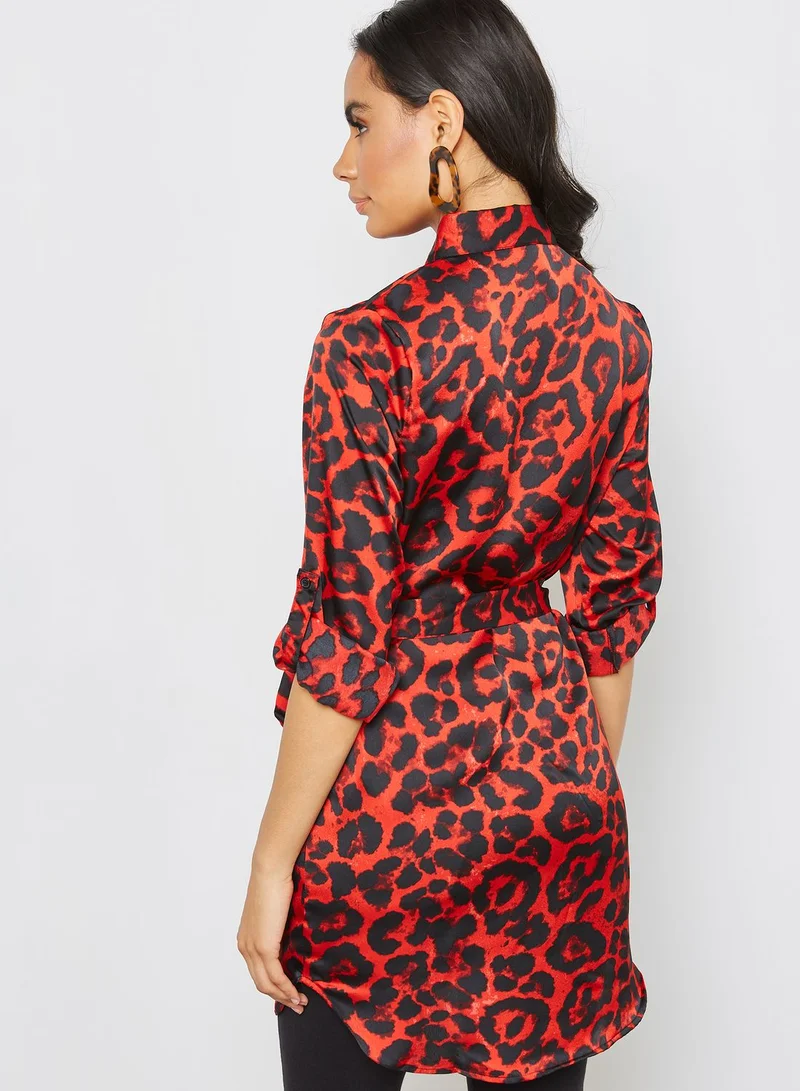 QUIZ Leopard Print Long Sleeve Shirt Dress