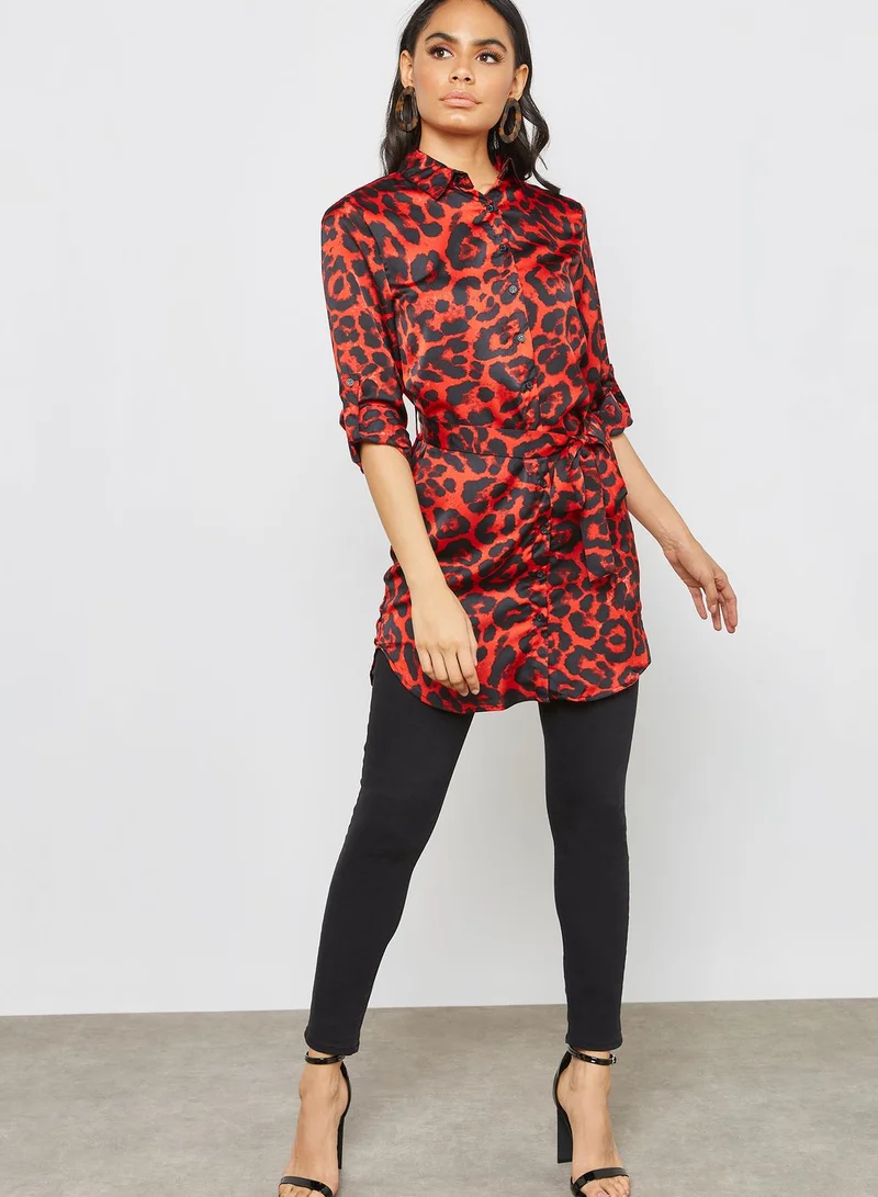 QUIZ Leopard Print Long Sleeve Shirt Dress