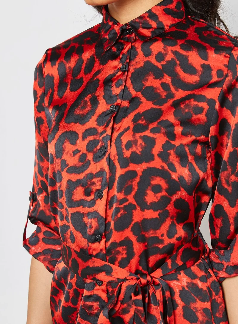 QUIZ Leopard Print Long Sleeve Shirt Dress