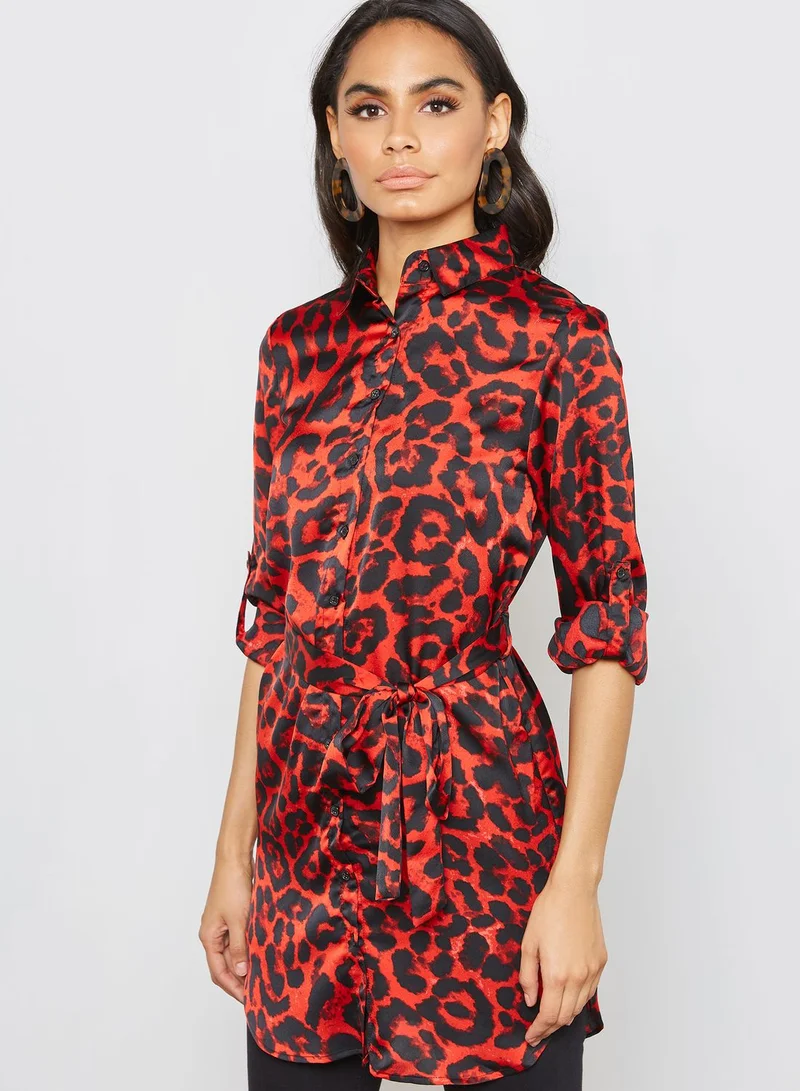QUIZ Leopard Print Long Sleeve Shirt Dress