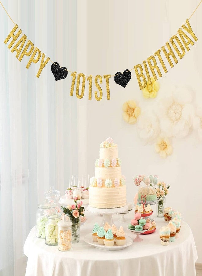 WeBenison Happy 101st Birthday Banner 101 Years Loved/Cheers to 101 Years Birthday Party Decoration Supplies/Gold Glitter - Image 2