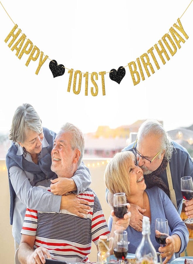 WeBenison Happy 101st Birthday Banner 101 Years Loved/Cheers to 101 Years Birthday Party Decoration Supplies/Gold Glitter - Image 3