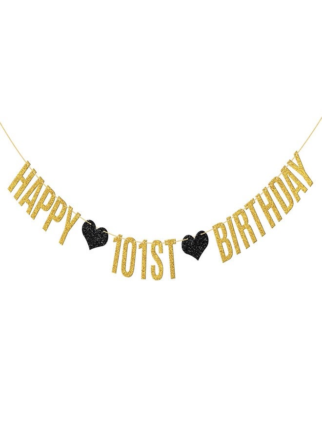 WeBenison Happy 101st Birthday Banner 101 Years Loved/Cheers to 101 Years Birthday Party Decoration Supplies/Gold Glitter - Image 1