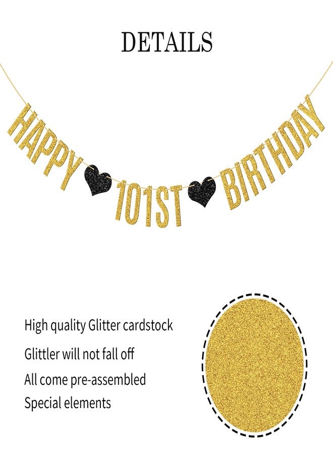 WeBenison Happy 101st Birthday Banner 101 Years Loved/Cheers to 101 Years Birthday Party Decoration Supplies/Gold Glitter - Image 5