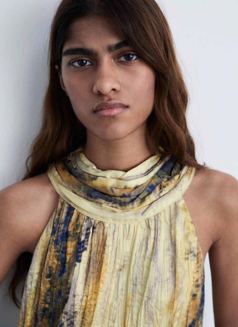 MANGO - Long Satin Textured Dress - Image 1