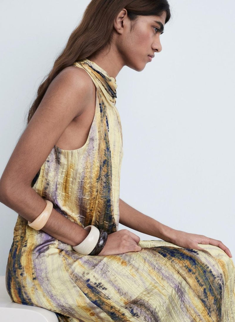 MANGO - Long Satin Textured Dress - Image 1
