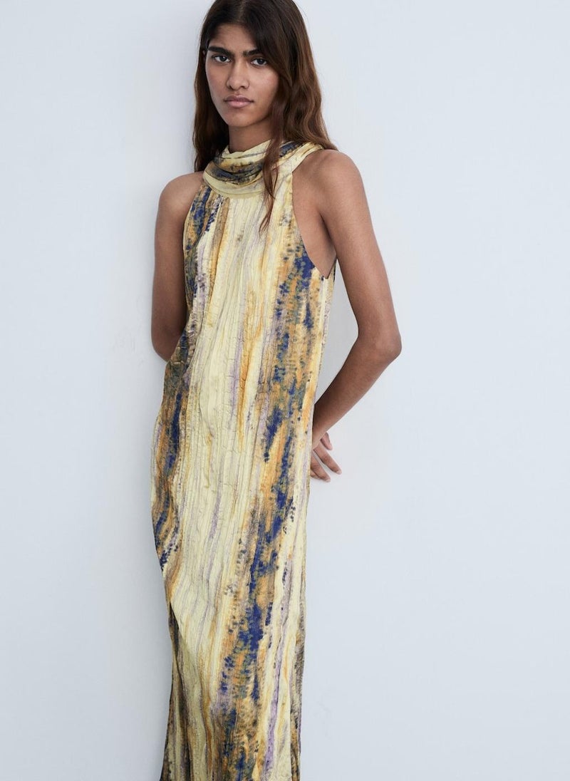 MANGO - Long Satin Textured Dress - Image 1