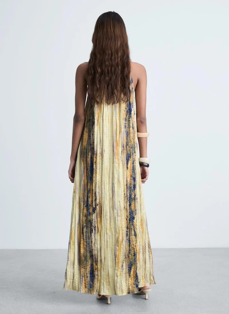 MANGO Long Satin Textured Dress