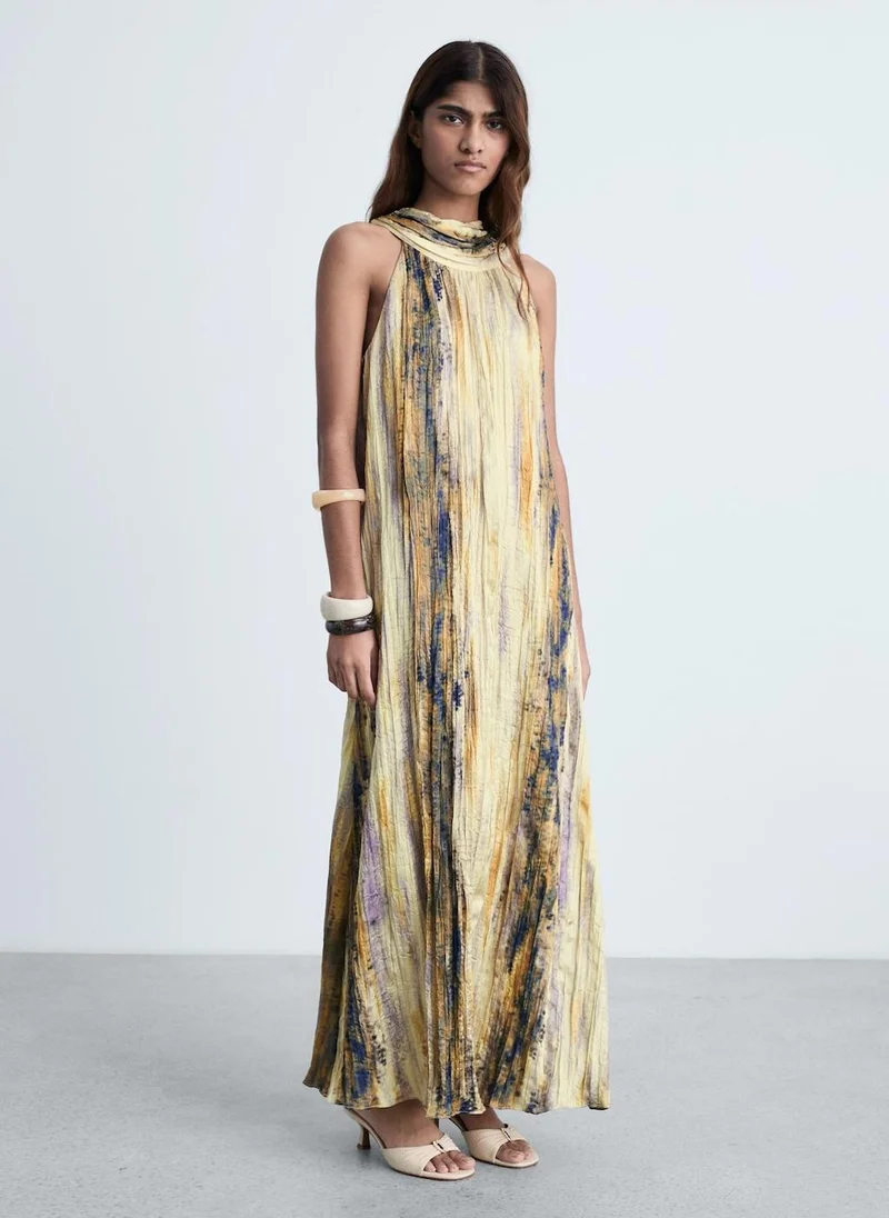 مانجو Long Satin Textured Dress