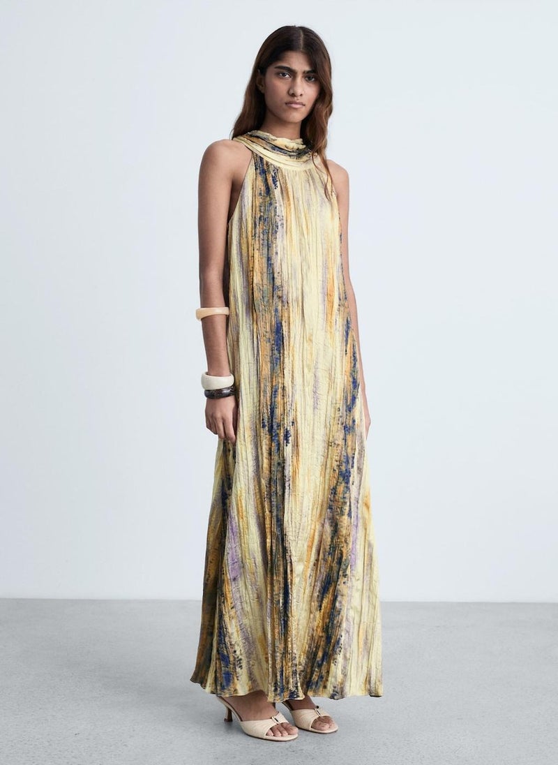 MANGO - Long Satin Textured Dress - Image 1