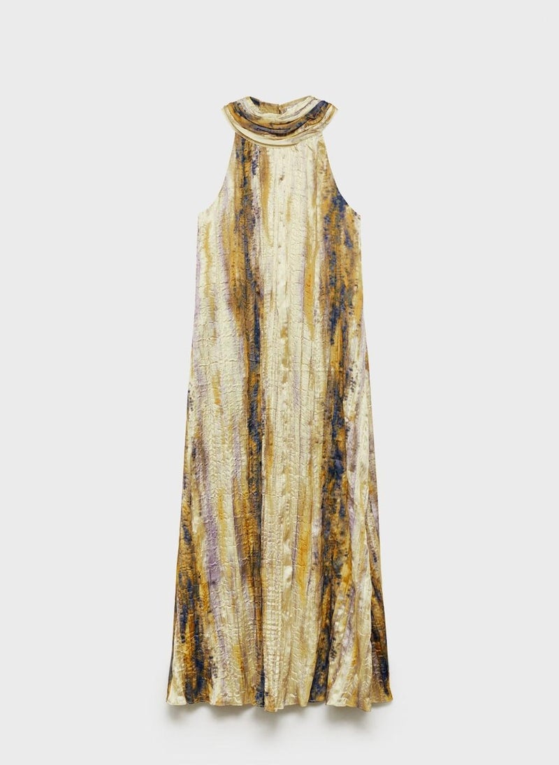 MANGO - Long Satin Textured Dress - Image 1