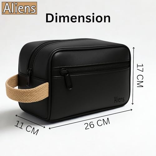 Aliens Multipurpose Travel Organizer Vegan Leather Pouch for Men and Women, Hanging Dopp Kit, Water-Repellent Bag for Toiletry, Shaving Kit, Cosmetics & Makeup, Jewellery, Gadget, Accessories-Black - Image 4