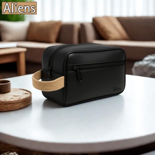 Aliens Multipurpose Travel Organizer Vegan Leather Pouch for Men and Women, Hanging Dopp Kit, Water-Repellent Bag for Toiletry, Shaving Kit, Cosmetics & Makeup, Jewellery, Gadget, Accessories-Black - Image 5